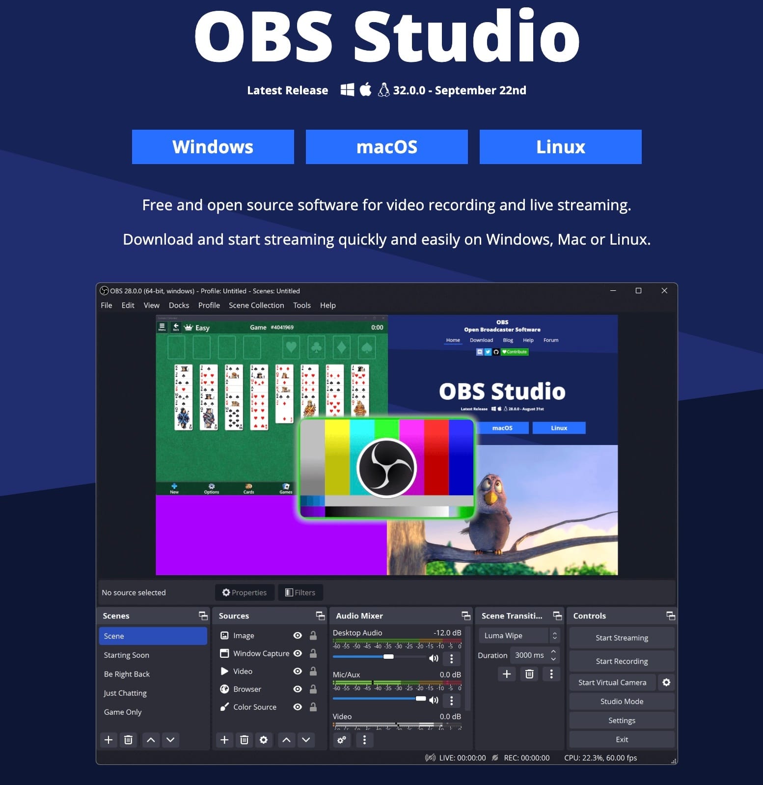 Screenshot of OBS Studio homepage