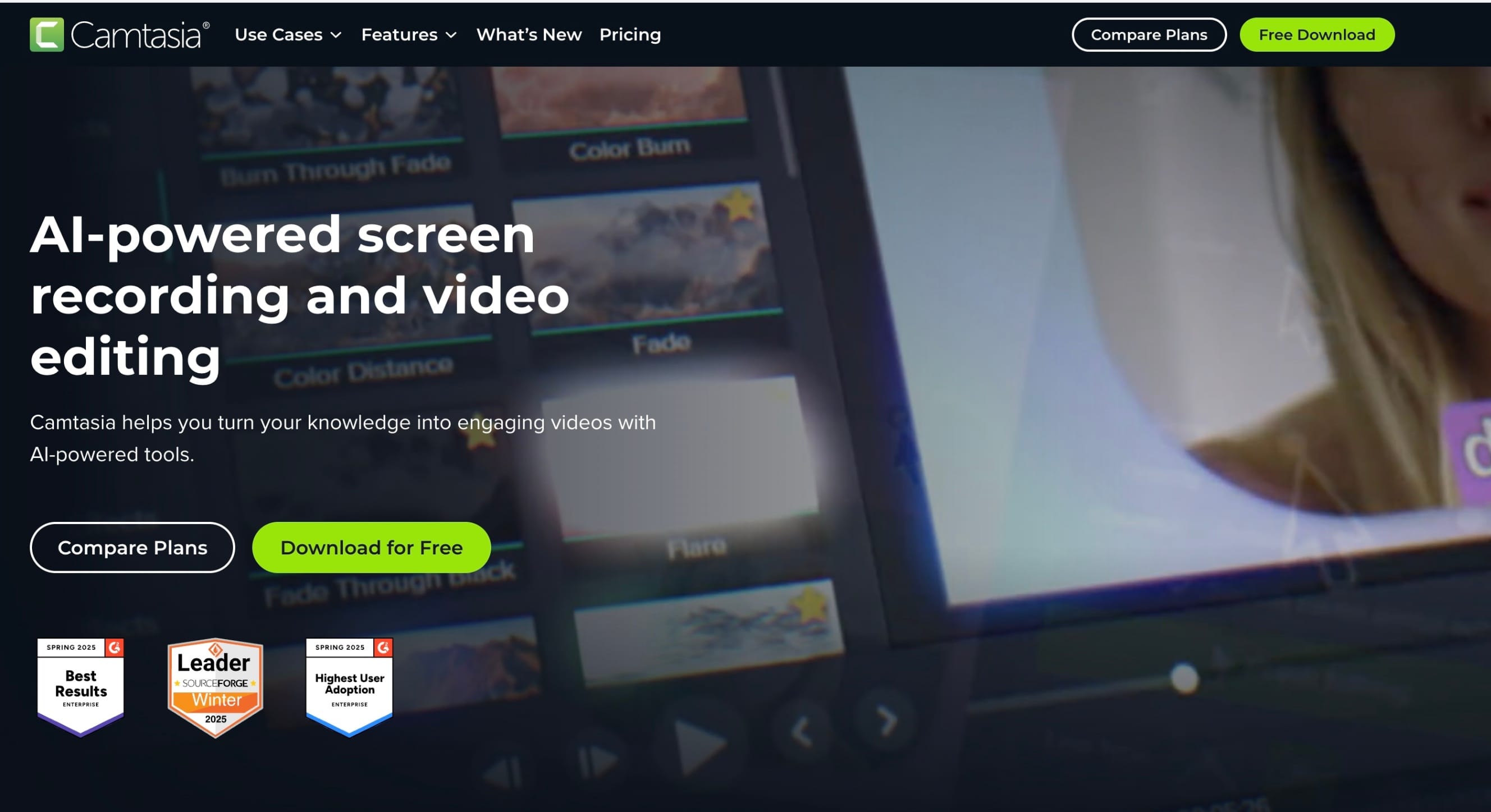 Screenshot of Camtasia homepage