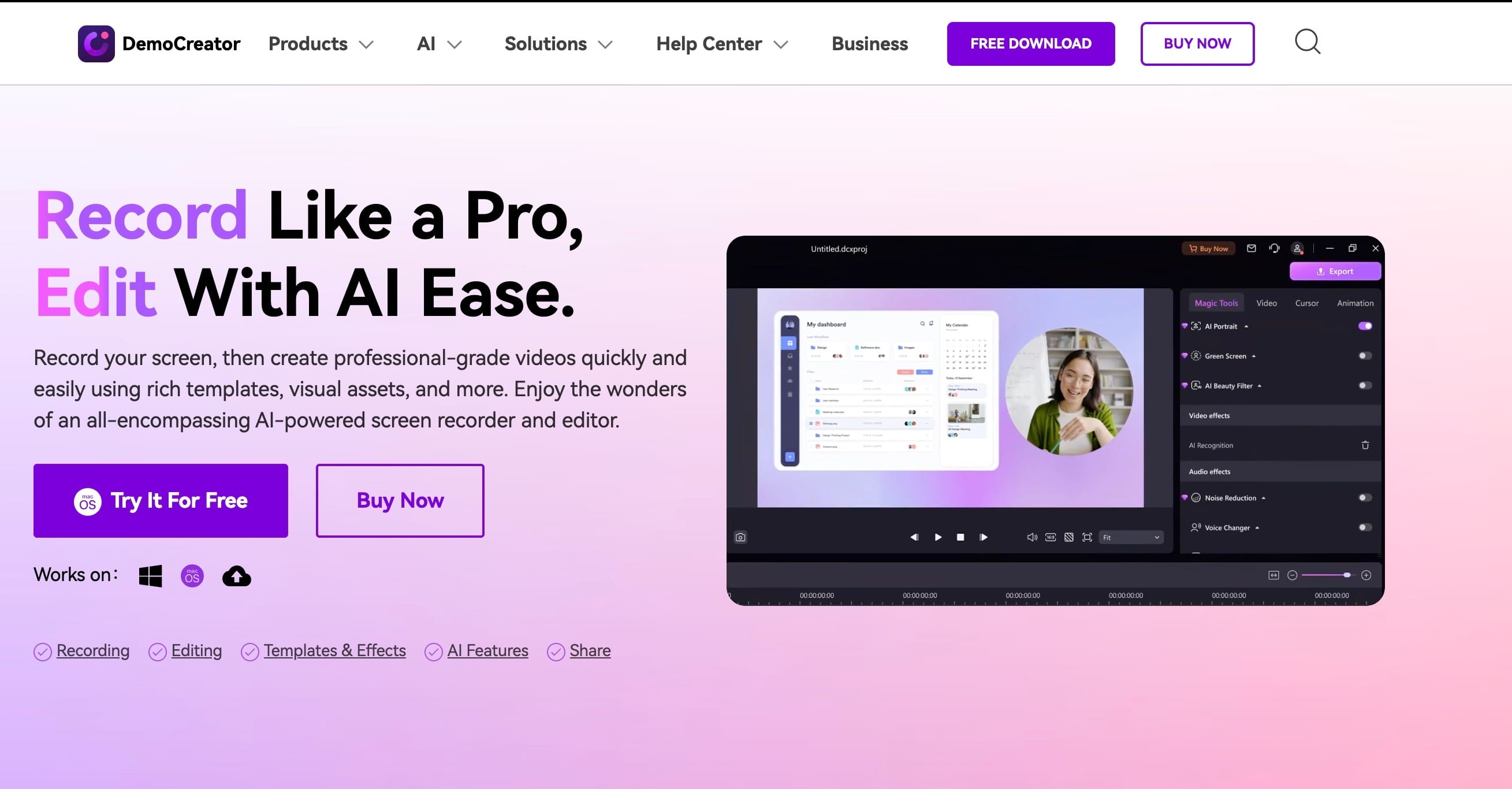 Screenshot of DemoCreator homepage