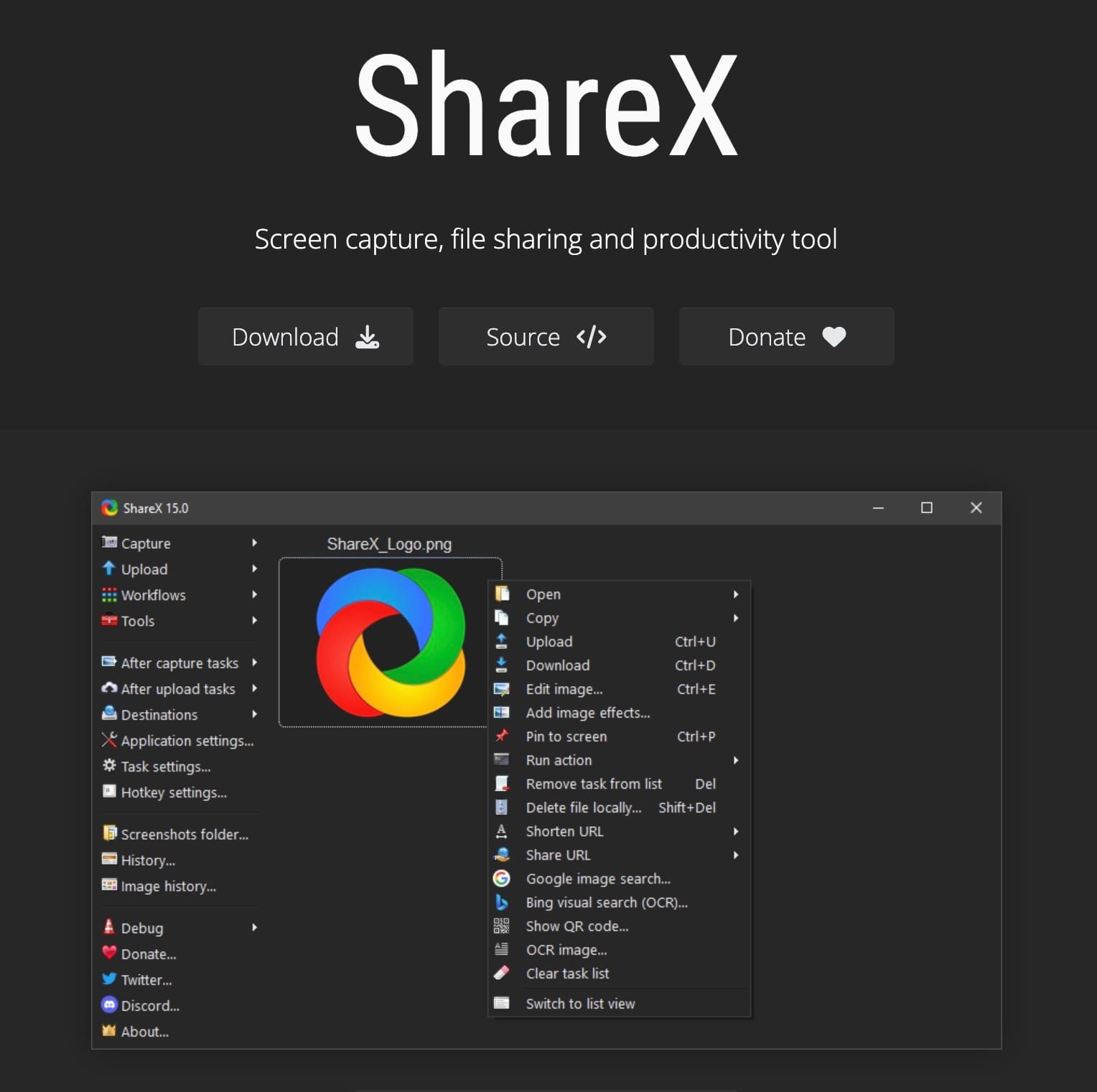 Screenshot of ShareX homepage
