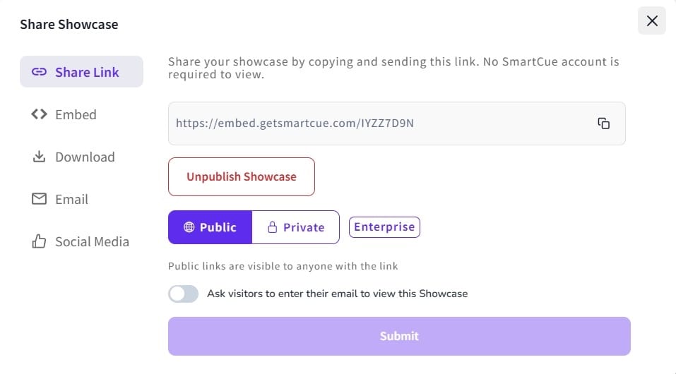 Publishing the showcase