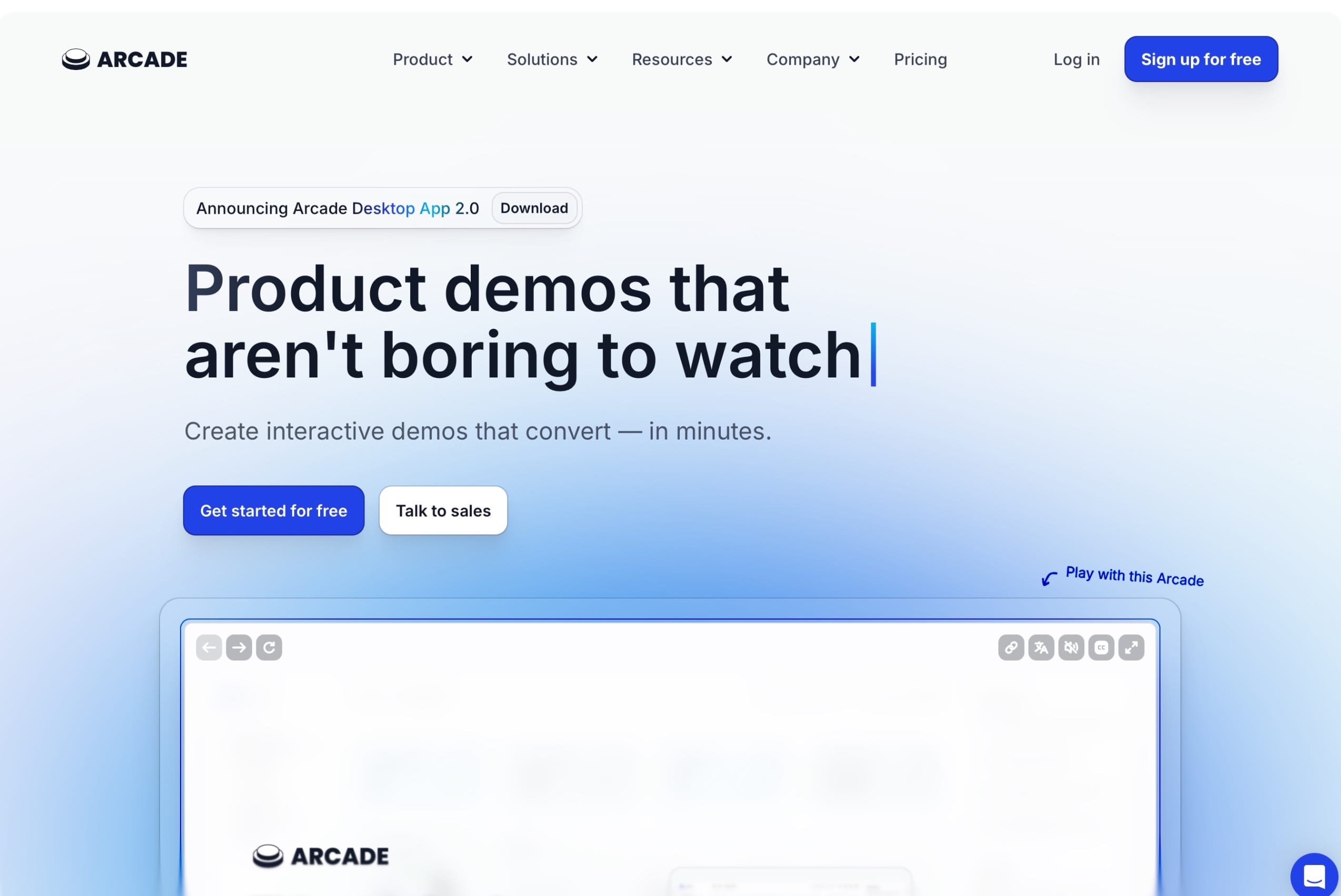 Arcade Homepage screenshot