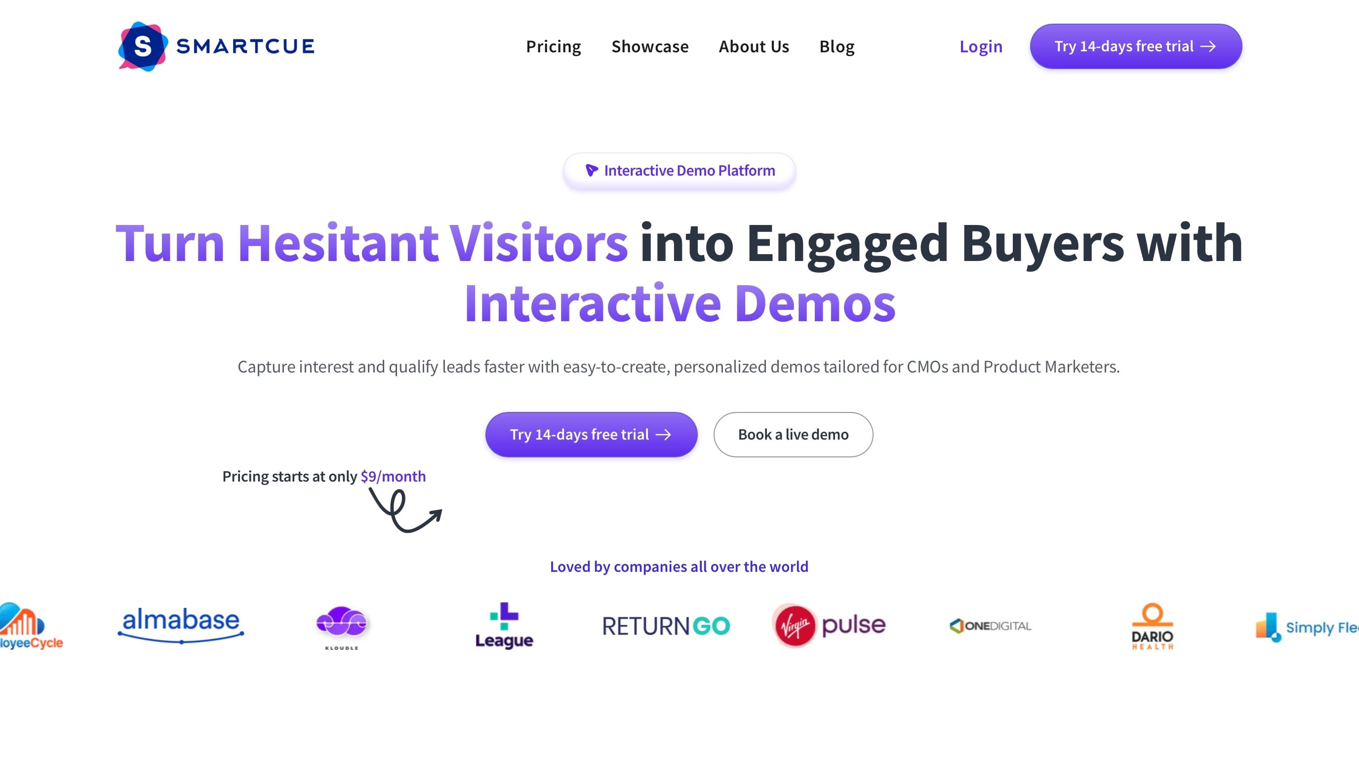 SmartCue Landing Page Screenshot.