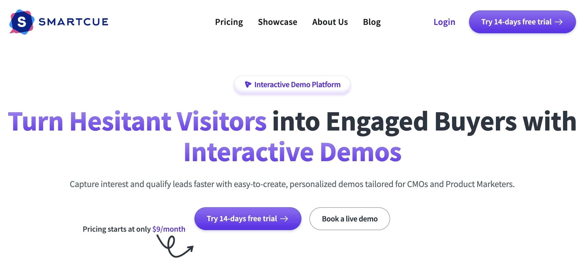 Screenshot of Smartcue homepage