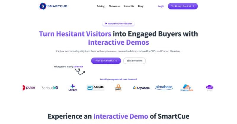 SmartCue Landing Page Screenshot.