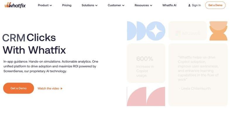 Screenshot of whatfix's homepage