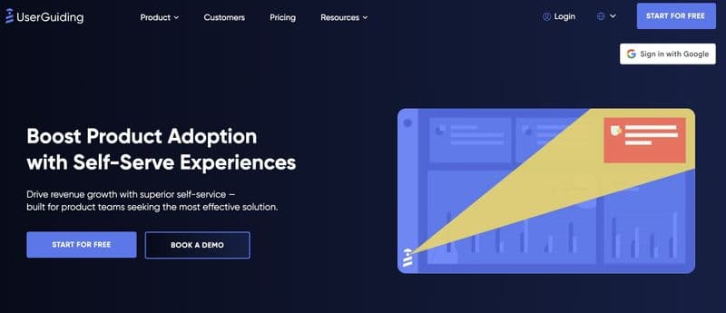 Screenshot of UserGuiding's homepage