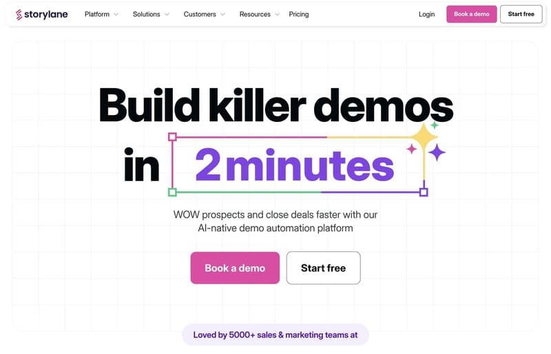 Screenshot of storylane homepage