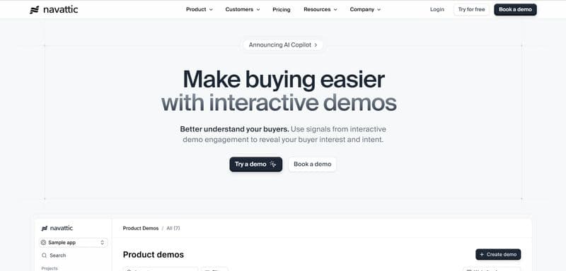 Screenshot of Navattic’s homepage