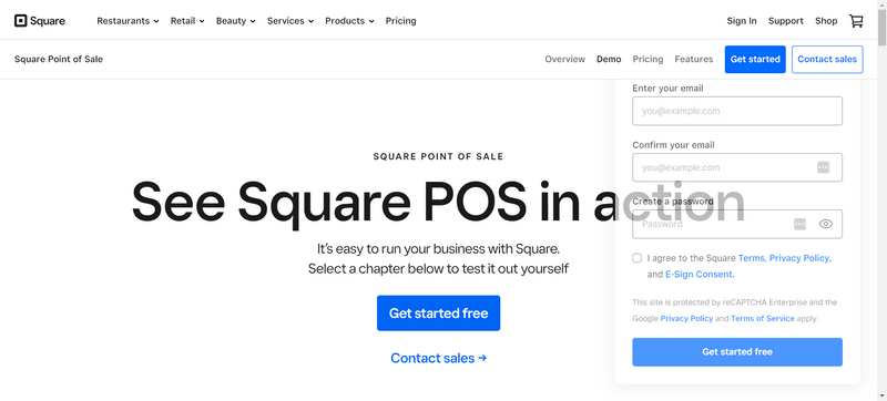 Square POS Demo page