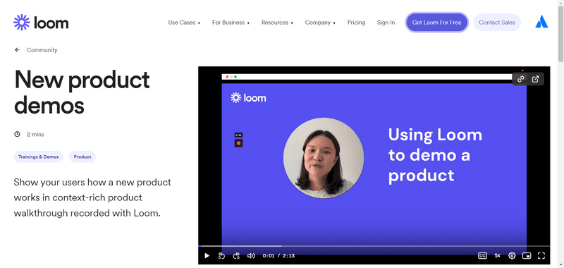 Screenshot of Loom product demo software