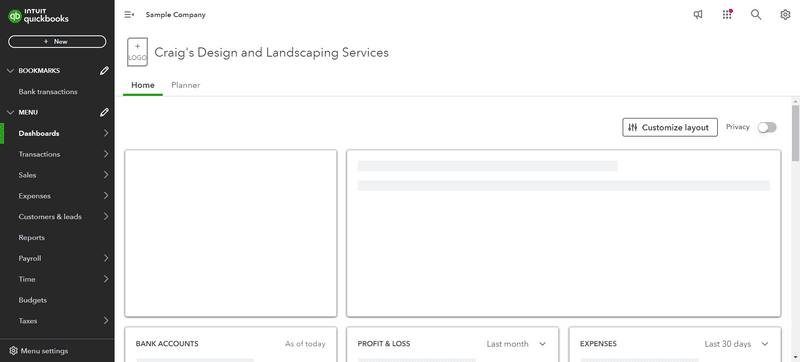 Quickbooks demo page
