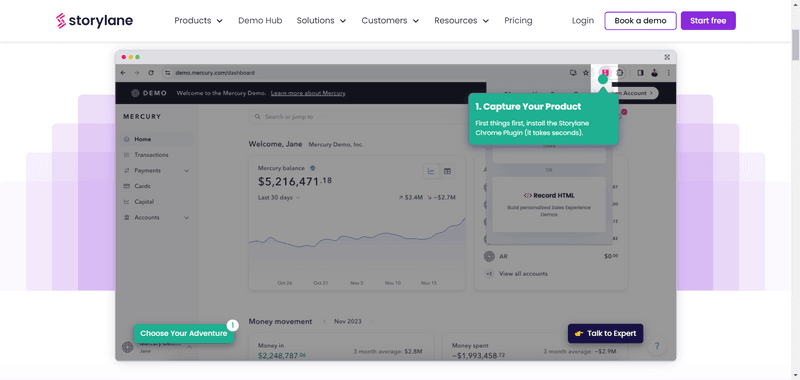 Screenshot of Storylane product demo software dashboard