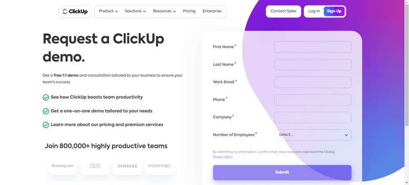 ClickUp demo booking page