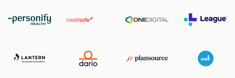 Enterprise customers running SmartCue: Personify Health, Creditsafe, OneDigital, League, Lantern, Dario, PlanSource, Well