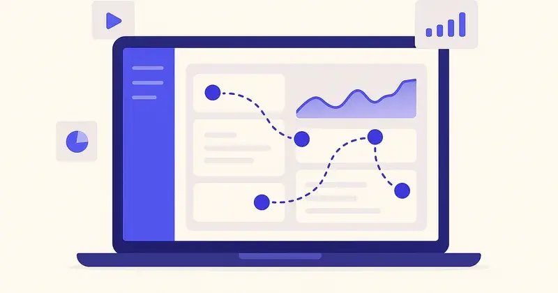 SmartCue interactive demo platform — laptop showing a step-by-step product walkthrough flow