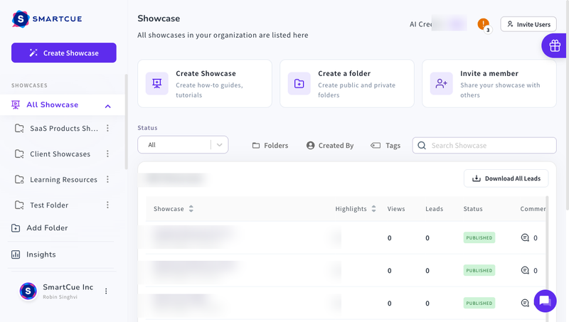 SmartCue Showcase dashboard — demos that qualify prospects before the form