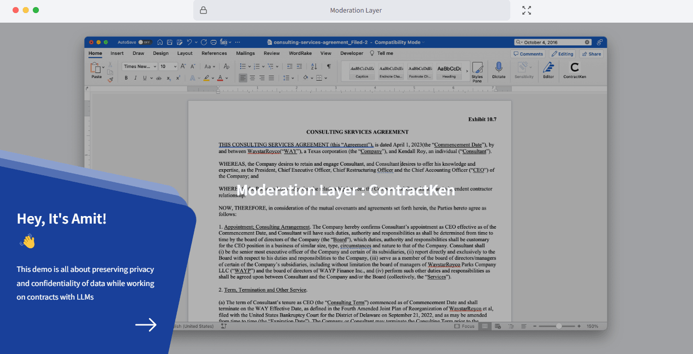 Screenshot of contractken demo