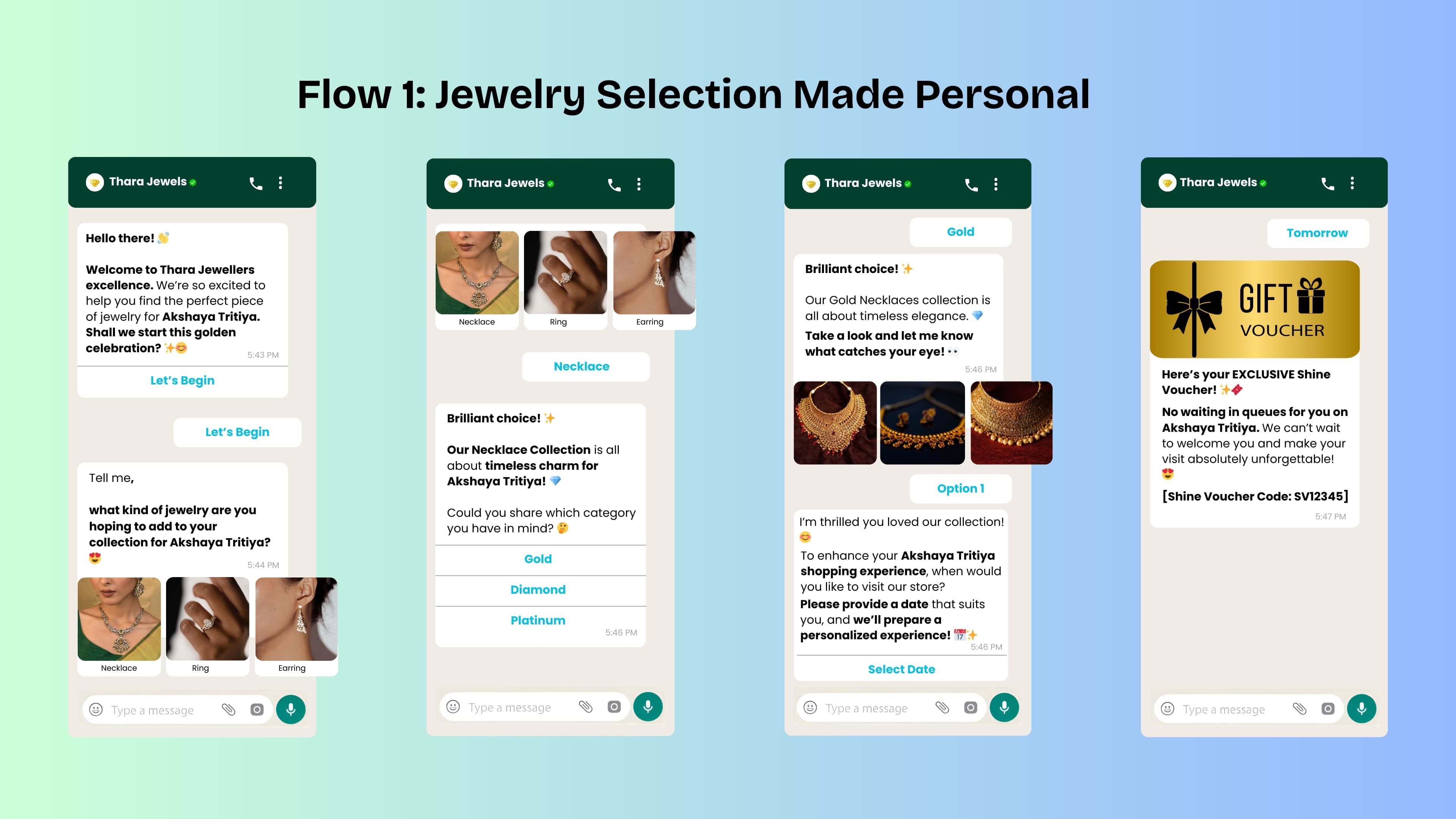 zithara whatsapp bot flow for jewellery selection customers