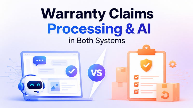 Warranty claims processing and AI comparison with chatbot, dashboard, checklist, and return package.
