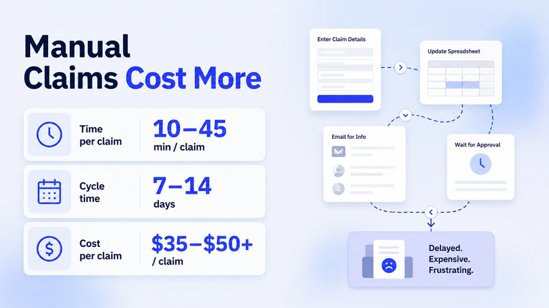 Manual warranty claims show high processing time, long cycles, and rising costs.