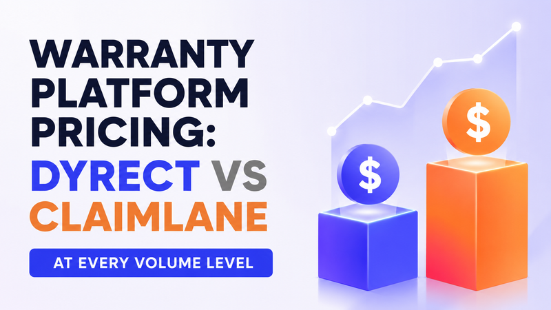 Dyrect versus Claimlane warranty pricing comparison with blue and orange cost columns.