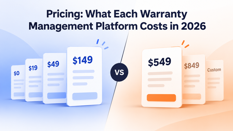 Pricing comparison for Dyrect and WarrantyHub showing monthly plan costs and custom tier.