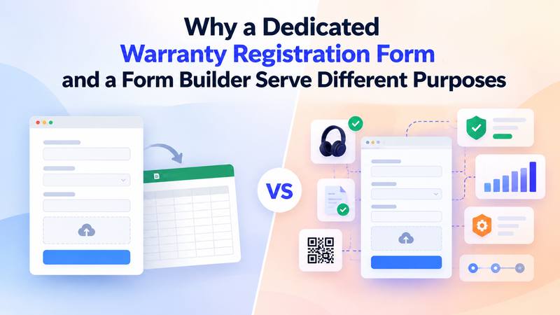 Basic form builder and spreadsheet compared with connected warranty registration management dashboard