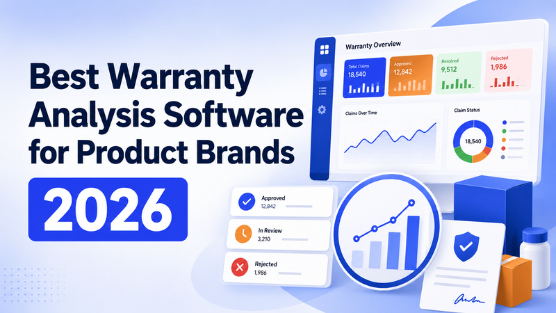 Warranty analytics software dashboard displaying claims, approvals, trends, charts, and product metrics