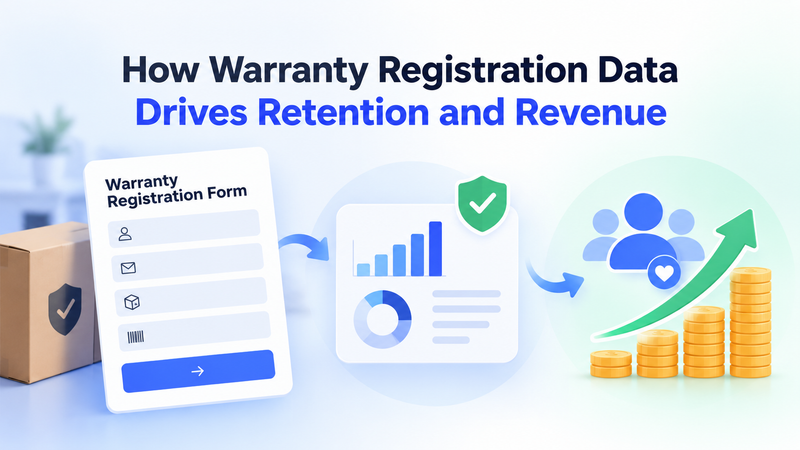 Warranty registration data flows through analytics toward customer retention and rising revenue