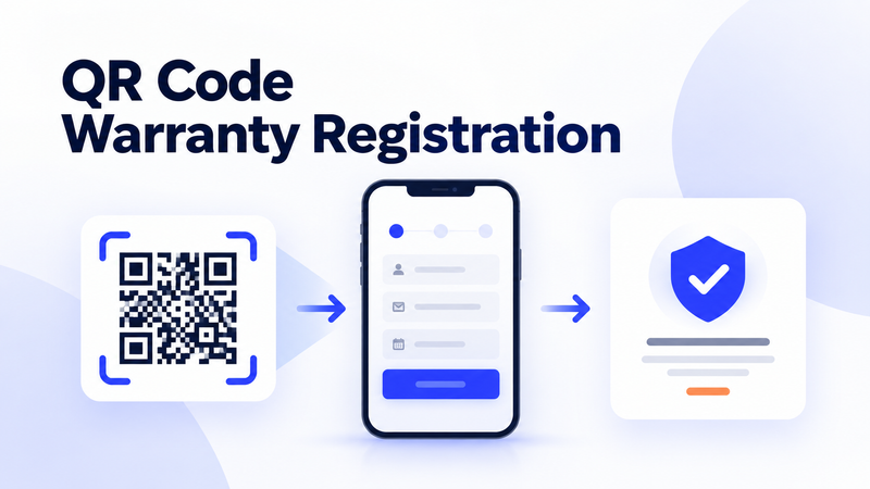 QR code leads to a mobile registration form and verified warranty card.