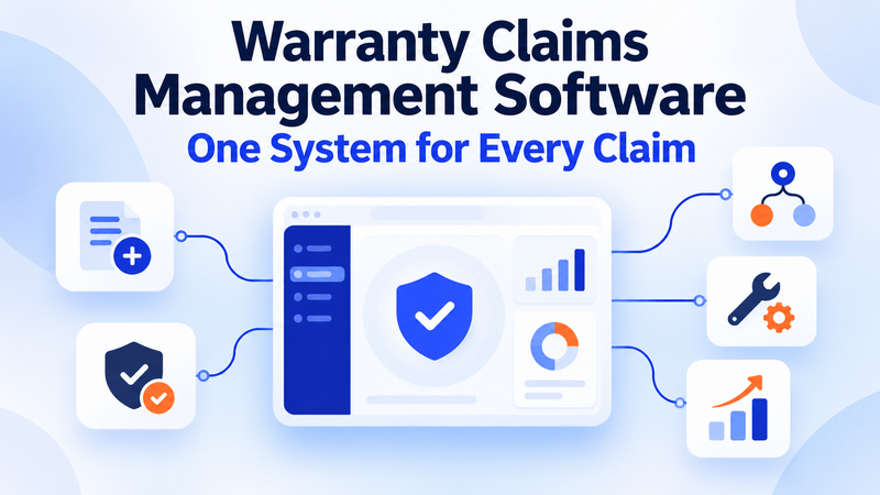 Warranty claims management dashboard connecting intake, verification, service workflows, and performance analytics.