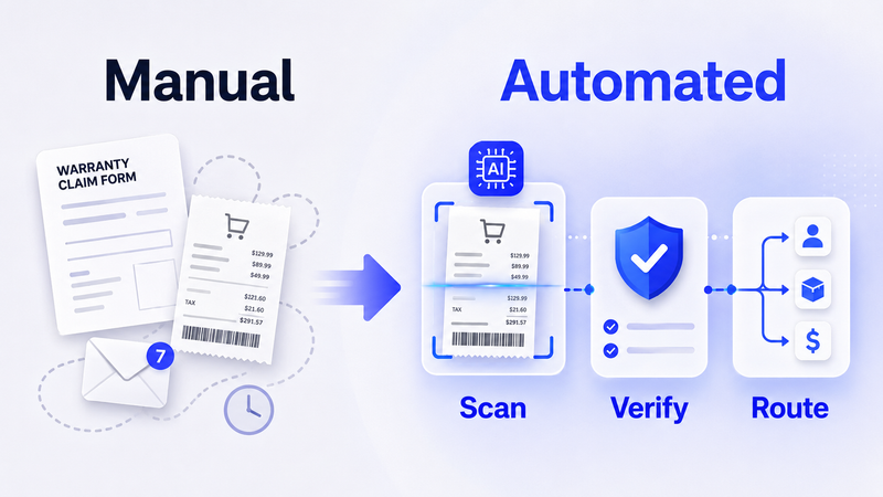 Manual warranty paperwork shifts into automated receipt scanning, verification, and intelligent claim routing systems.