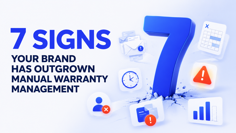 Seven signs graphic showing manual warranty management problems with alerts and delays.