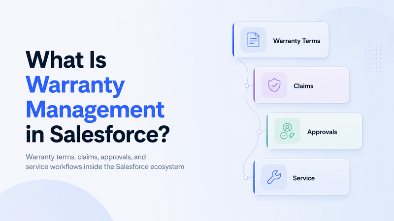 Warranty management in Salesforce covering terms, claims, approvals, and service