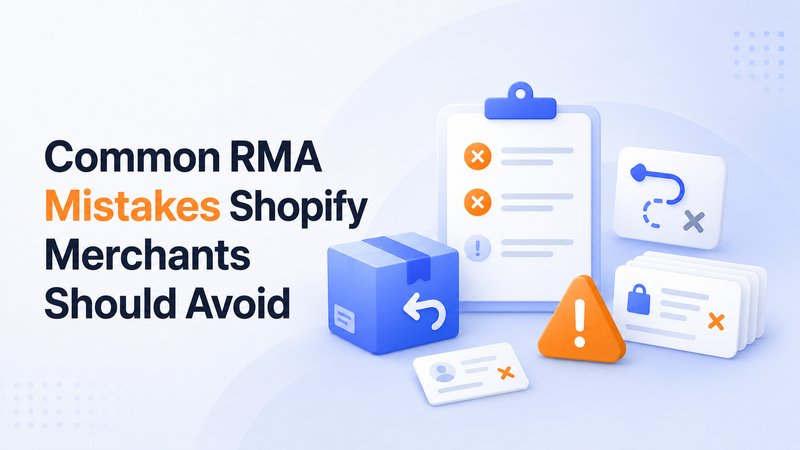 Common Shopify RMA mistakes banner with warning signs and return documents