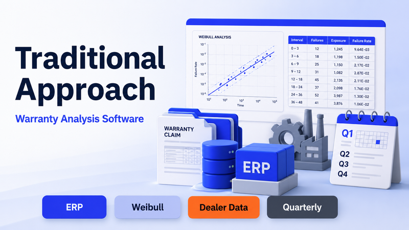 Traditional warranty analysis relies on ERP, Weibull models, dealer data, and quarterly reports