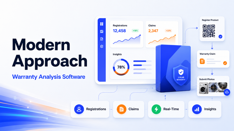 Modern warranty analytics dashboard tracks registrations, claims, real-time updates, insights, and photo submissions