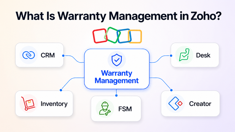 Zoho warranty management connected across CRM, Desk, Inventory, FSM