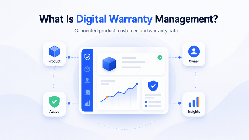 Digital warranty management explained with product, owner, active status, and insights