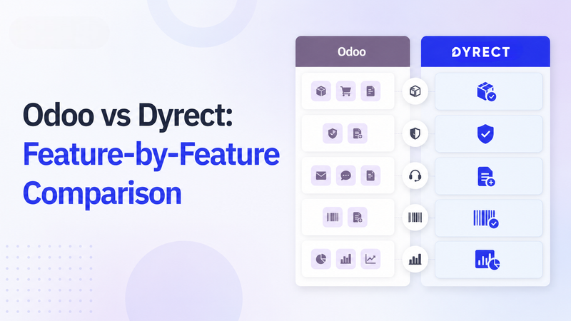 Odoo versus Dyrect feature comparison with warranty capability cards