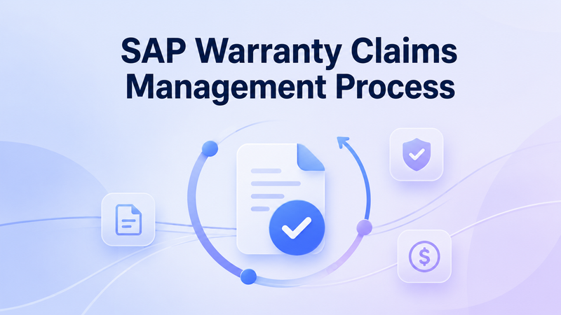 SAP warranty claims process title paired with claim document and finance icons