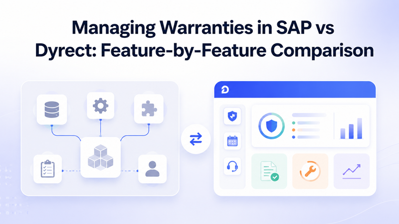 Feature-by-feature warranty comparison between SAP modules and Dyrect dashboard interface