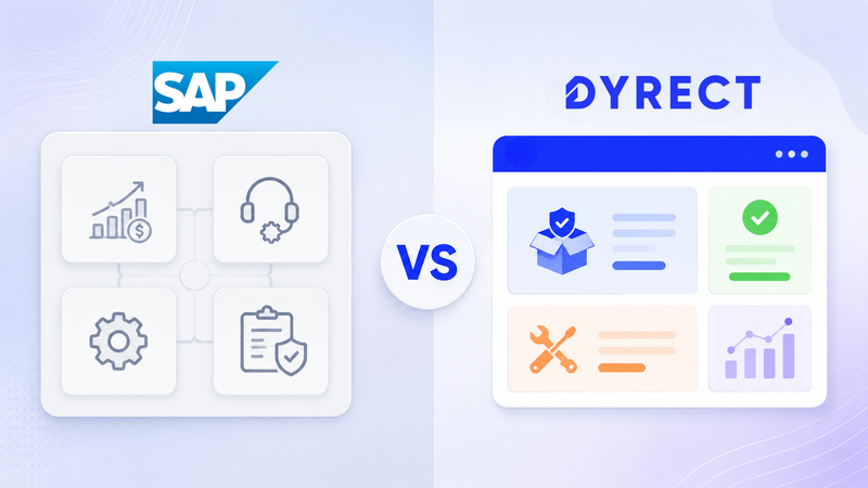 SAP and Dyrect warranty dashboards compared through icons and central versus badge