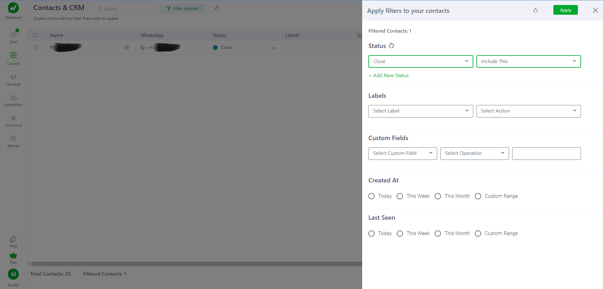 Status feature in Contact & CRM