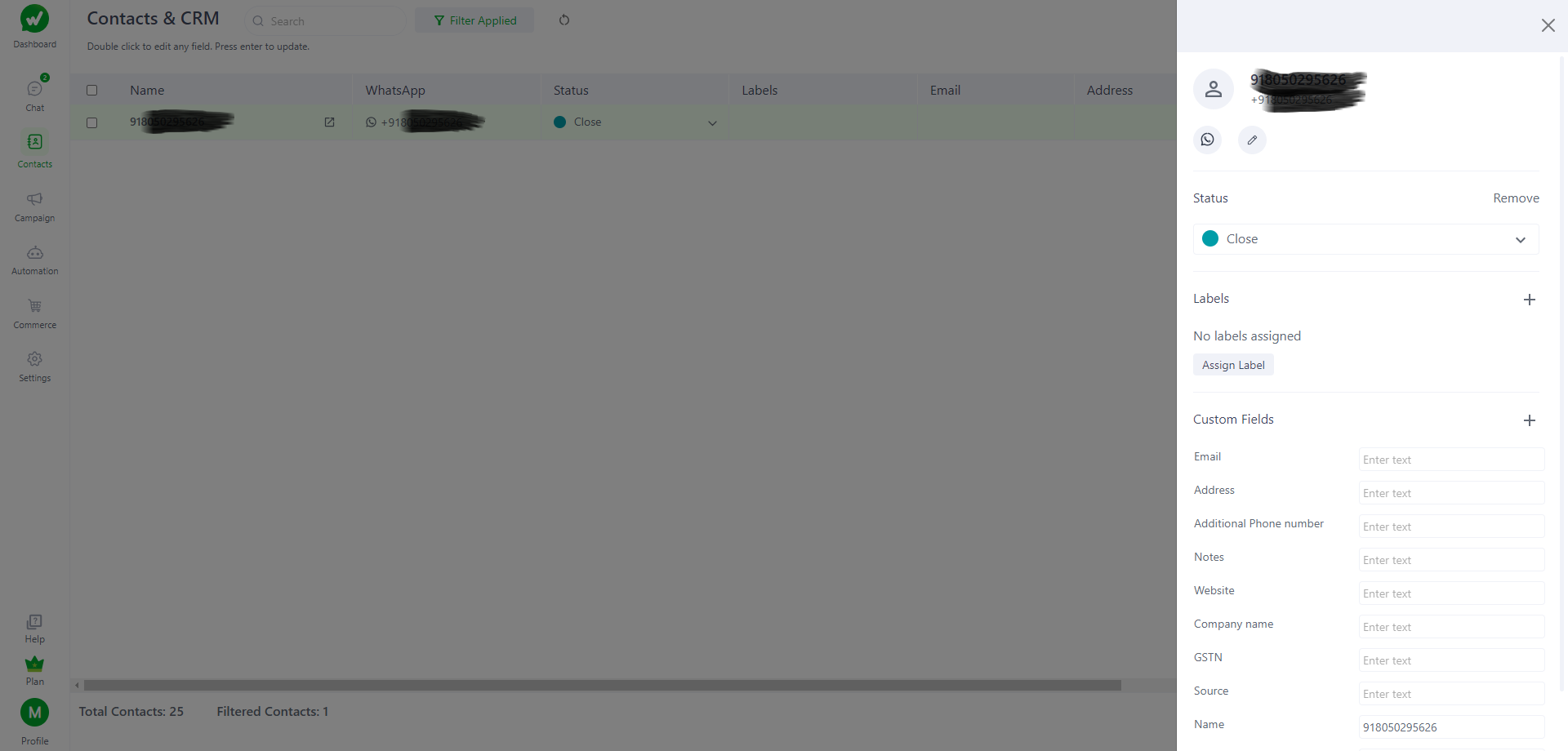 Status feature in Contact & CRM's user info section