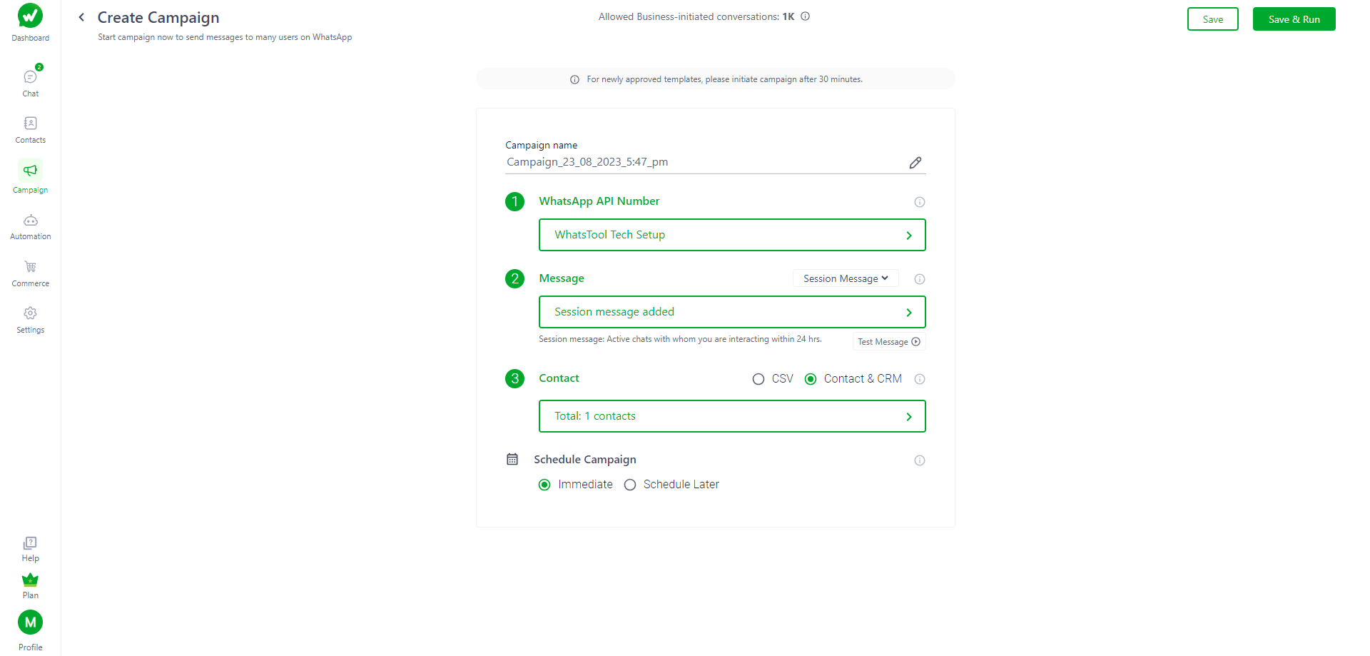 Create campaign as per status filter