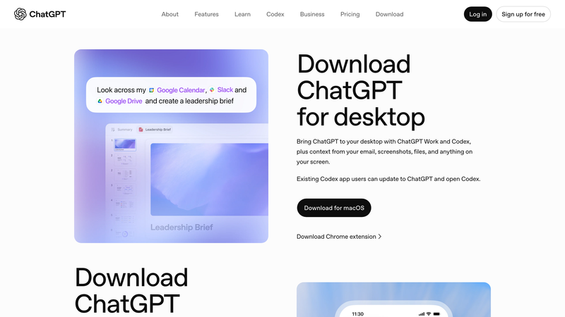 ChatGPT Mac download page showing a Download for macOS button