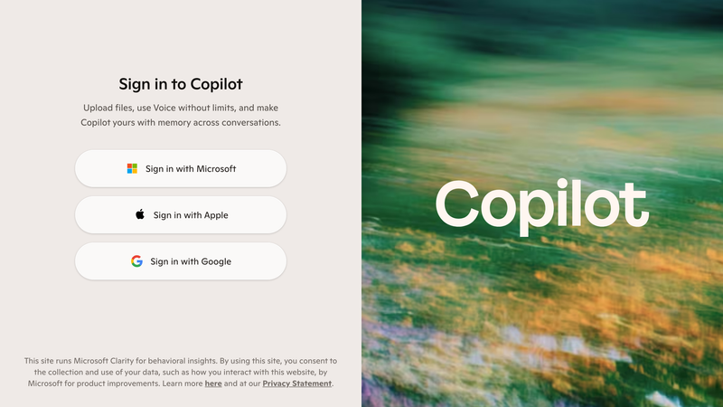 Microsoft Copilot homepage