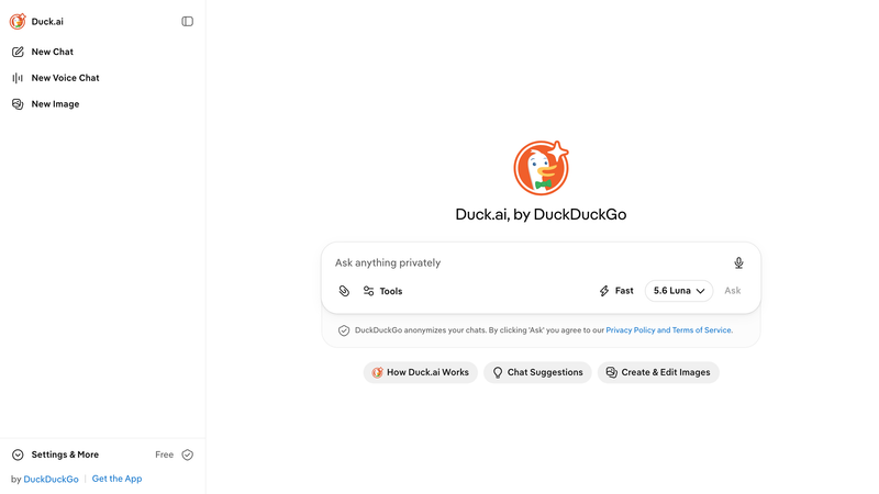 Duck.ai homepage